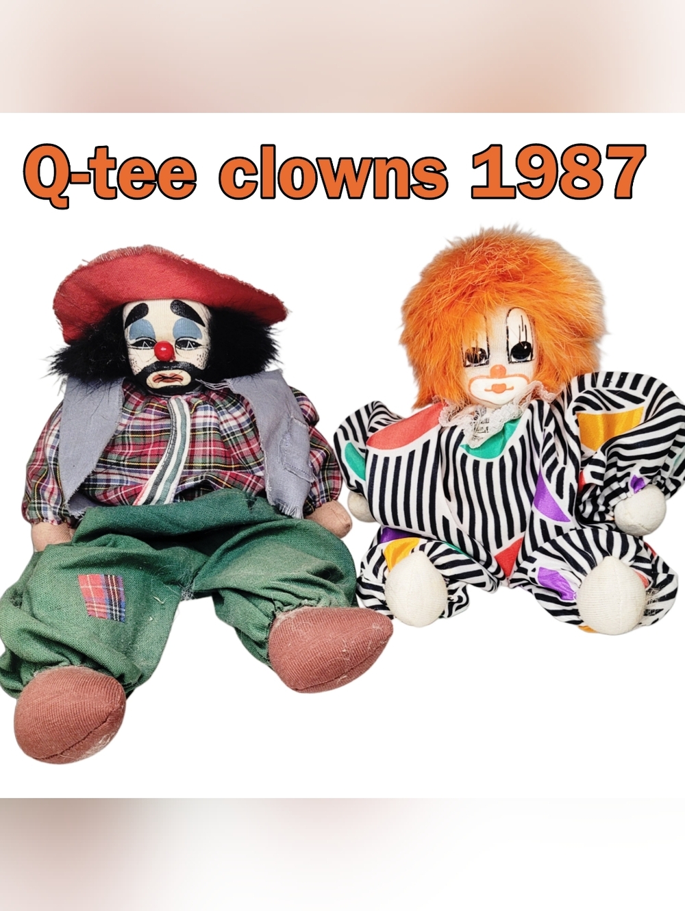 1987 Q-tee Hobo Clown  Bean Bag Fur Hair Set